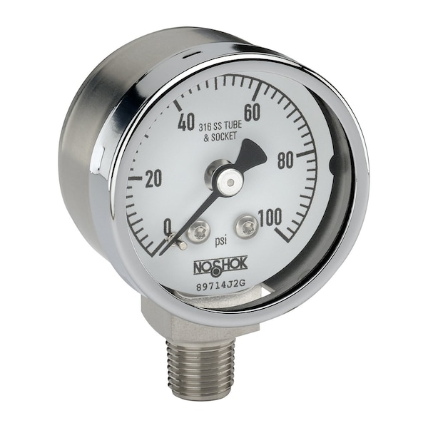 Pressure Gauge, -30 inHg to 0 psi psi, 4 in Dial, 1/4 in NPT, Bottom Location